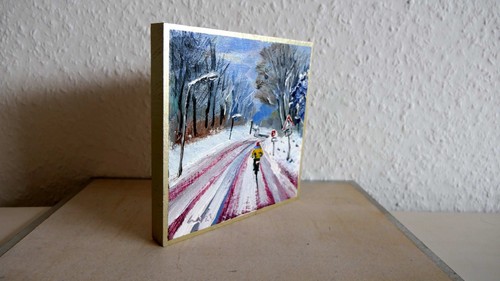 Winter road oil painting - road,
